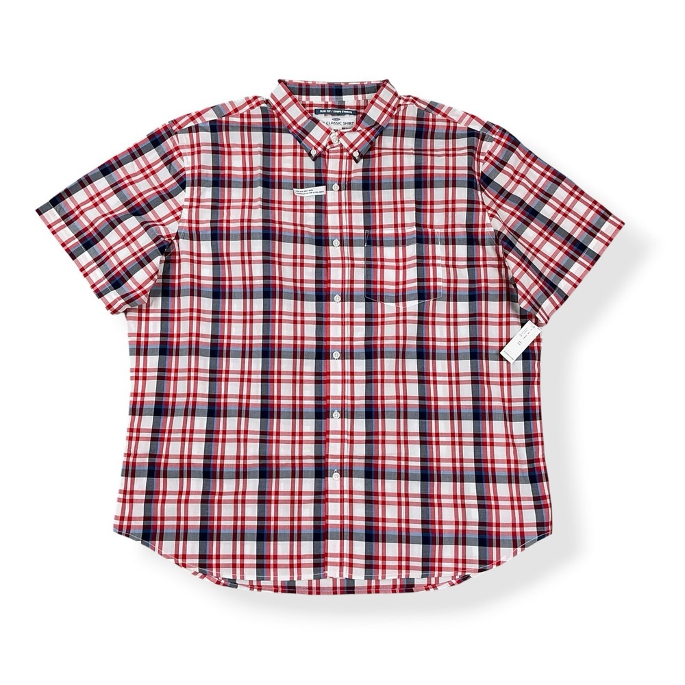 Old Navy Shirt Men XXL Red Blue Short Sleeve Button Down Plaid Soft Wash NWT